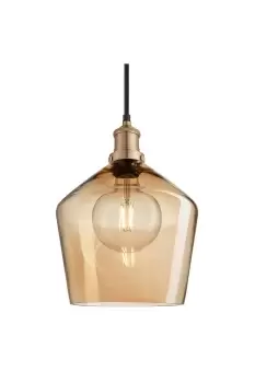 Image of Brooklyn Tinted Glass Schoolhouse Pendant, 10 Inch, Amber, Brass Holder