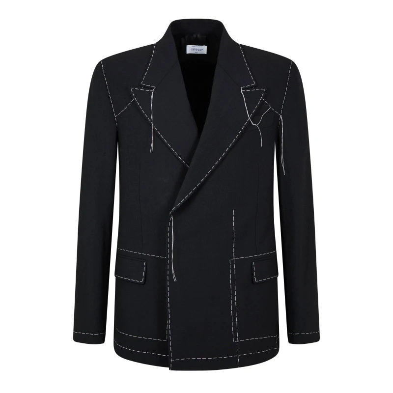 Image of Off White Mens Body Stitch Double-Breasted Contrast Stitching Long Sleeve Blazer Black/White male L