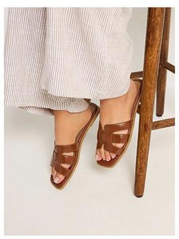 Image of Yours Womens Mule Sandals In Wide E Fit in Brown Size: 5E Brown Female 5E