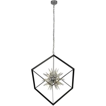 image of Searchlight Lighting - Searchlight Stellar 6 Light Spike Ball Pendant, Matt Black Frame, Crystal Glass