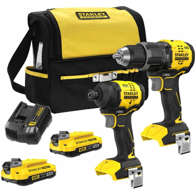 Image of Stanley FatMax V20 2 Piece 18v Cordless Power Tool Kit 2 x 2ah Li-ion Charger Bag SFMCK201D2S