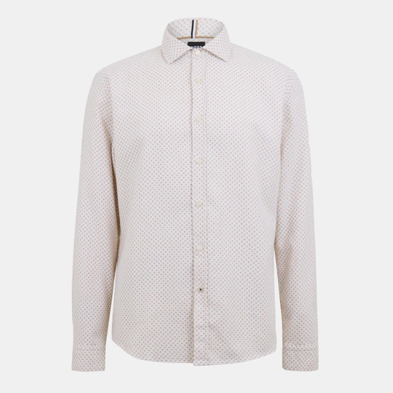 Image of Boss Mens Liam Spread C Plain Long-Sleeve Shirt White male S