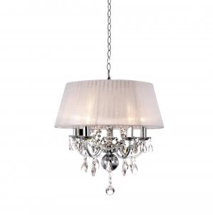 Image of Ceiling Pendant with White Shade 5 Light Polished Chrome, Crystal