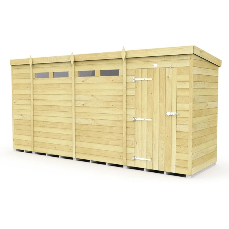Image of Buttercup Farm 15 x 4 Feet Pent Security Shed - Single Door - L118 x W454 x H201cm in Brown Brown Unisex