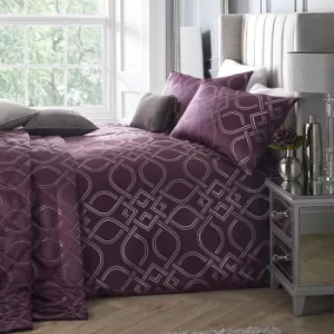 Image of ﻿Laurence Llewelyn-Bowen Tie the Knot Damson Duvet Cover and Pillowcase Set Purple
