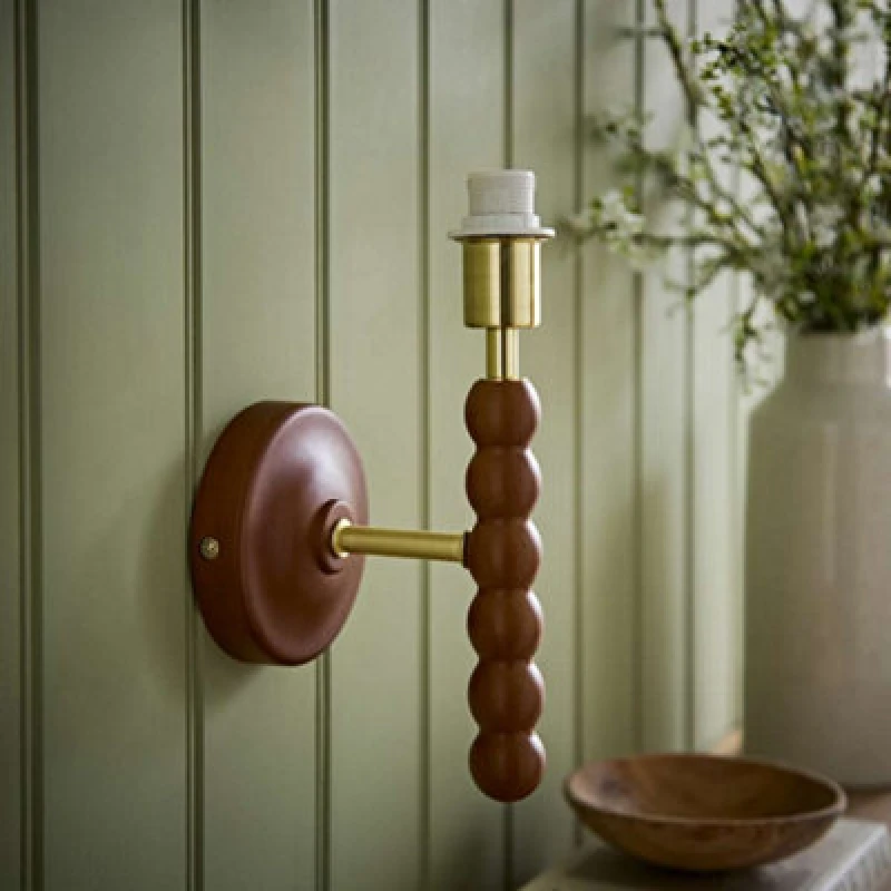 Image of Valuelights Bobbin Walnut Wooden Wall Light Base
