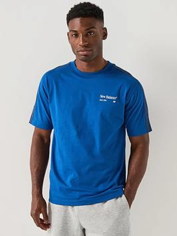 Image of New Balance Mens NB Re-Imagined Graphic Regular Fit T-Shirt - Blue Male L
