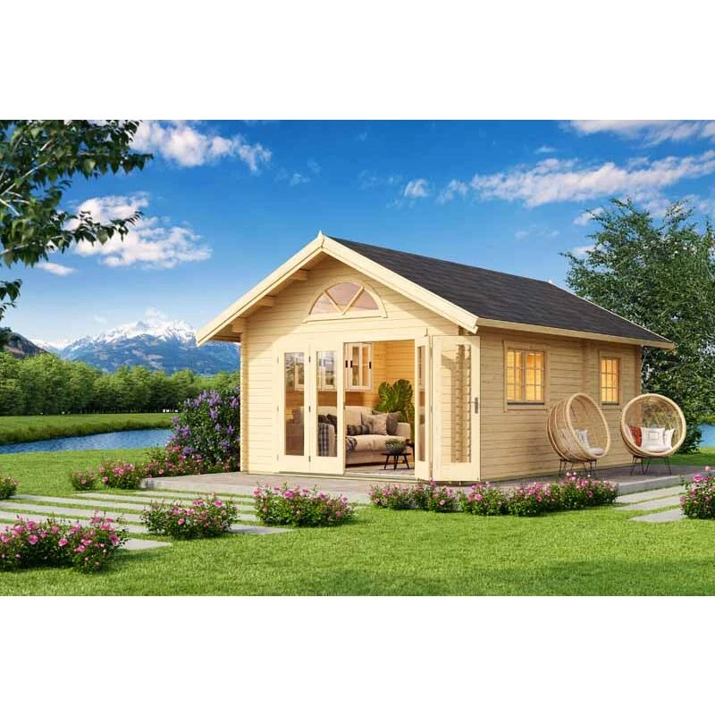Image of Lasita Maja Caroline 2 + Window Set 3-Log Cabin, Wooden Garden Room, Timber Summerhouse, Home Office - L675 X W489.9 X H330.6 Cm