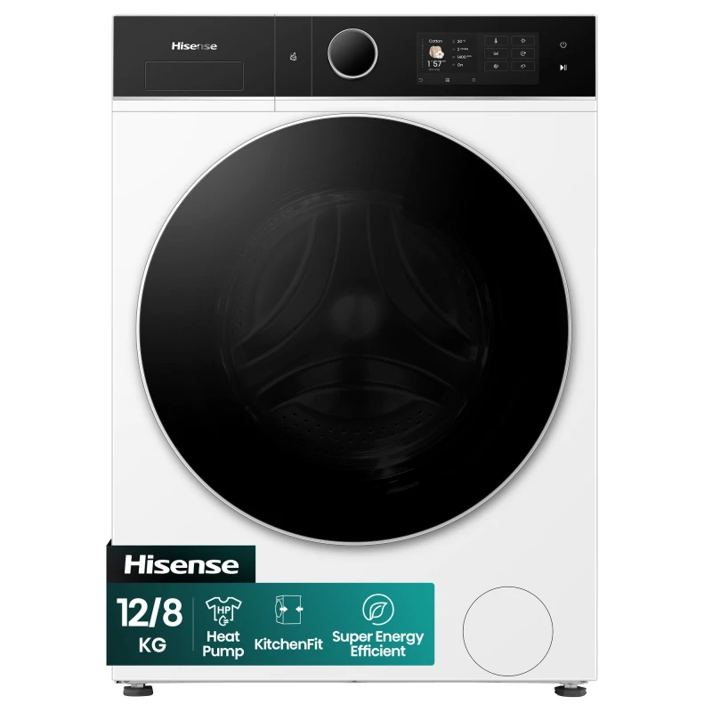 Image of Hisense KitchenFit 5i Series WD5I1245BWRH WiFi Connected 12Kg / 8KG Heat Pump Washer Dryer with 1400 rpm - White - A Rated [Wash&Dry], A Rated [Wash O