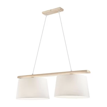 image of Lamkur Lighting - Aida Bar Pendant Ceiling Light With Fabric Shade Old White, 2x E27