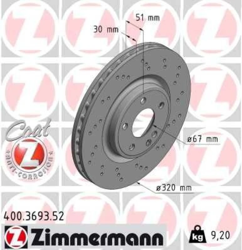 Image of ZIMMERMANN Brake disc ZIMMERMANN 400.3693.52