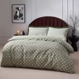 image of Alexa Abstract Cotton Rich Duvet Cover Set Olive, Olive / King