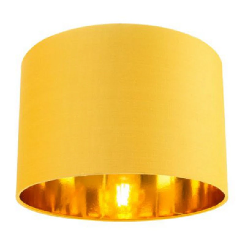 Image of Happy Homewares Contemporary Ochre Cotton 12 Table/pendant Lamp Shade With Shiny Gold Inner