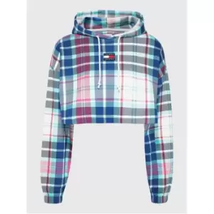 image of Tommy Jeans Cropped Tartan Hoodie - Multi