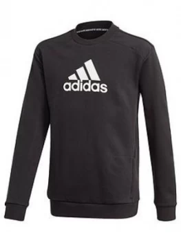 Image of adidas Boys Junior Badge Of Sport Crew - Black/White, Size 3-4 Years
