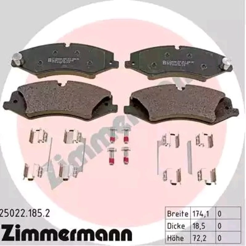 Image of ZIMMERMANN 25022.185.2 Brake pad set Front Axle, prepared for wear warning indicator, Photo corresponds to scope of supply, with bolts/screws Brake P