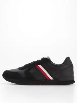 Image of Tommy Hilfiger Iconic Leather Runner Trainers - Black, Size 40, Men