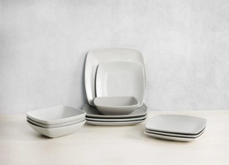Image of Creative Tops 12 Piece Grey Stoneware Square Dinner Set Grey