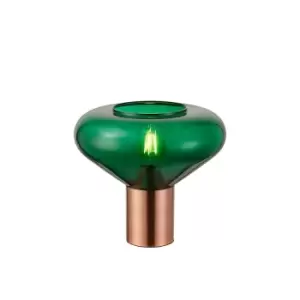 Image of Corinth Wide Table Lamp, E27, Antique Copper, Bottle Green Glass
