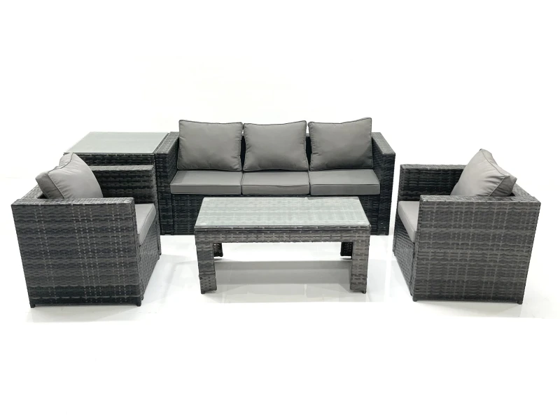 Image of Fimous Rattan Garden Furniture Set Outdoor Lounger Sofa with Coffee Table 2 Armchair Side Table Dark Grey Mixed Dark Grey
