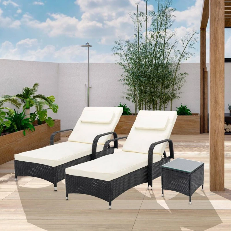 Image of MCC Direct Rattan Sun lounger Duo and Table Set Venice Black