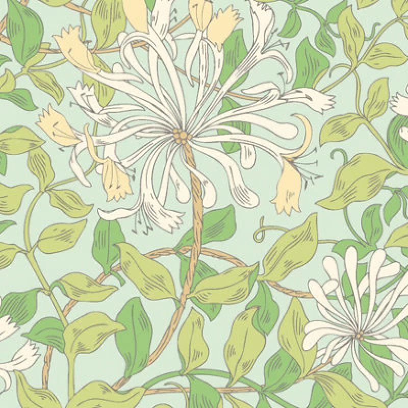 Image of Hoopla Walls Honeysuckle Leaf Trail Duckegg Blue Smooth Matt Wallpaper