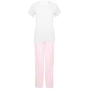 image of Towel City Womens/Ladies Striped Long Pyjama Set (3XL) (White/Pink)