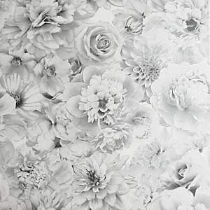 Image of Arthouse Glitter Bloom Floral Wallpaper Silver Grey White