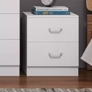 Image of 2 Drawer Bedside Cabinet Matt White Bedroom Furniture Metal T-Bar Handles - White