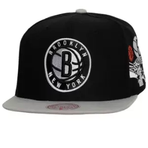 image of Mitchell And Ness Nba Hardwood Classics Brooklyn Nets Patch Overload Snapback Cap, Black, Male, Headwear, HHSS4523-BNEYYPPPBKGY