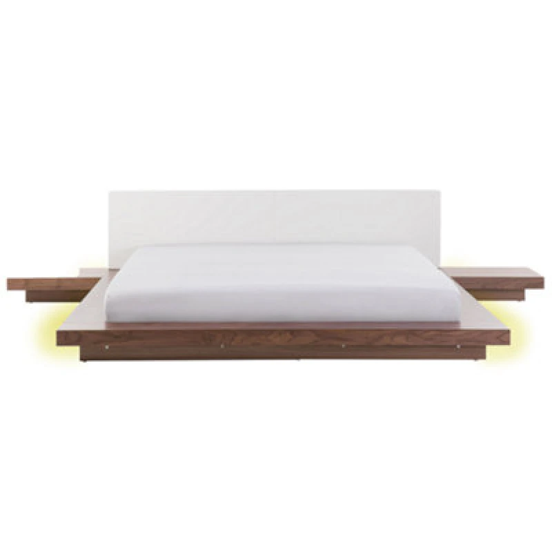Image of Beliani Bed With LED Zen 180 X 200 Cm (Eu Super King) Brown Ash Wood