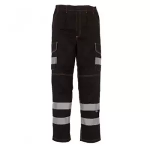 Image of Yoko Mens Hi-Vis Cargo Trousers With Knee Pad Pockets (30in Reg) (Black) - Black