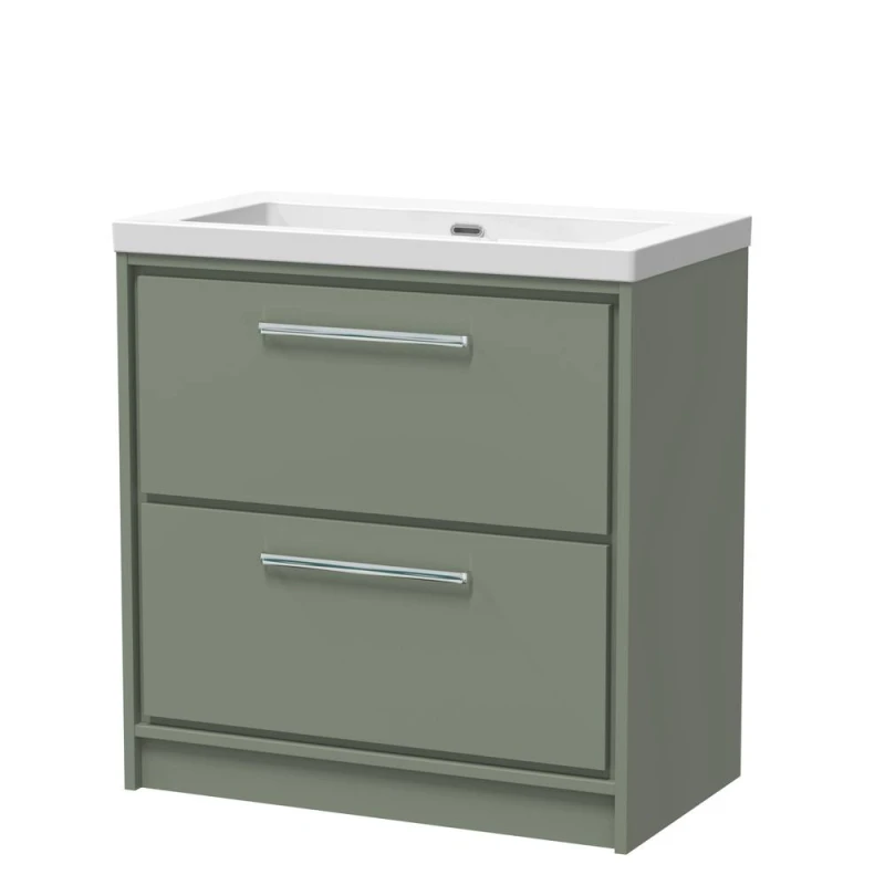 Image of Balterley Bathroom 2 Soft-Close Drawer Floor Fireclay Basin, Green, 800mm in Green Green Unisex
