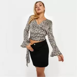 image of Missguided Petite Leopard Print Wrap Top - White