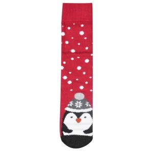 image of Totes Single Print Socks - Red Penguin