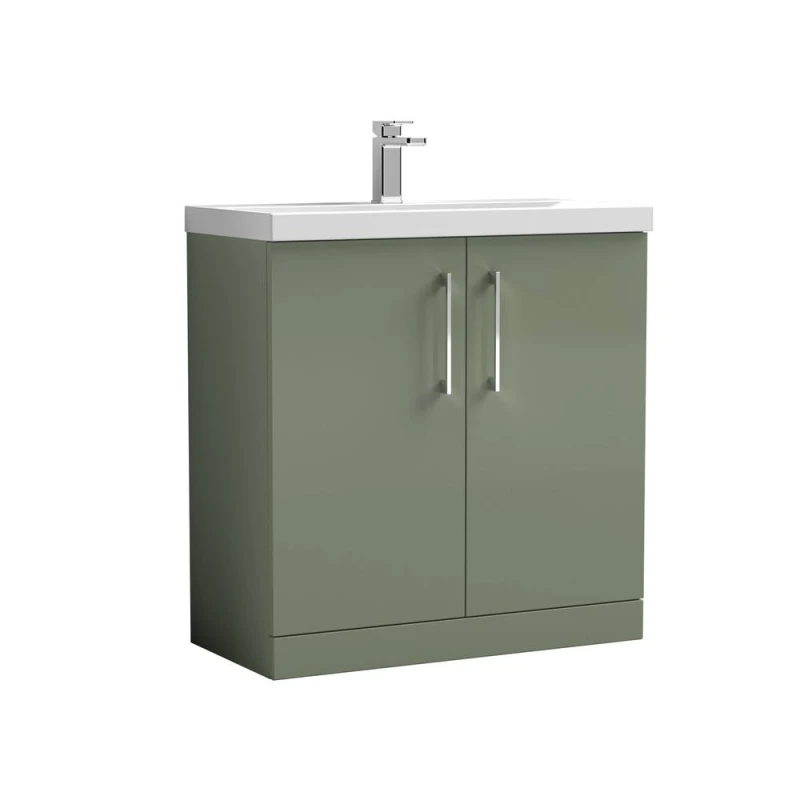 Image of Balterley Contemporary Bathroom Floor Standing 2 Soft-Close Door Vanity Unit & Mid-Edge Basin, Satin Green, 800 mm in Green Green Unisex