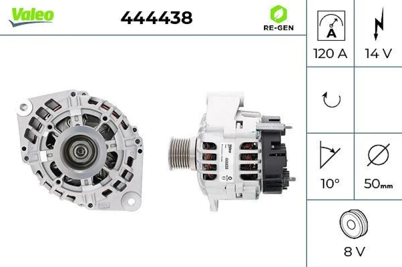 Image of VALEO 444438 Generator VALEO RE-GEN REMANUFACTURED Alternator Charging Current: 120A, Voltage: 14V Alternator (4)