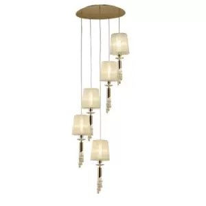 Image of Tiffany Pendant 5+5 Light E27+G9 Spiral, French Gold With Cream Shades & Clear Crystal