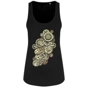 Image of Grindstore Ladies/Womens Steampunk Cogwheels Floaty Tank (X Large (UK 14-16)) (Black)