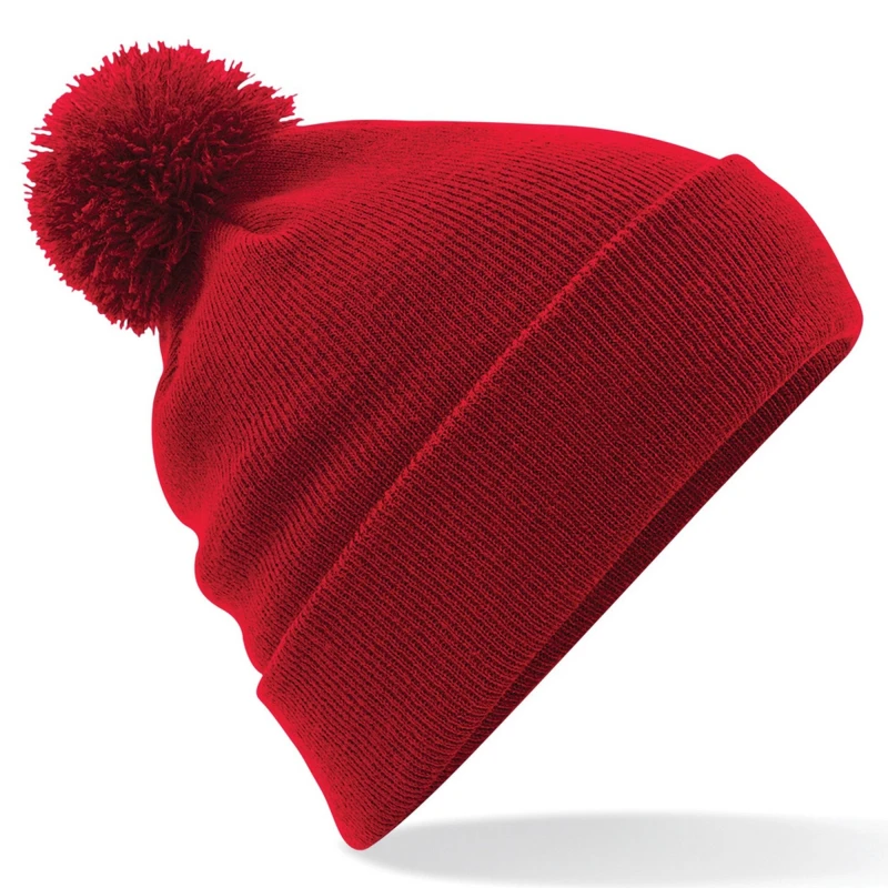 Image of Beechfield Beechfield Men Original Pom Pom Winter Beanie Hat in Red Red One Size Male 5057080745968