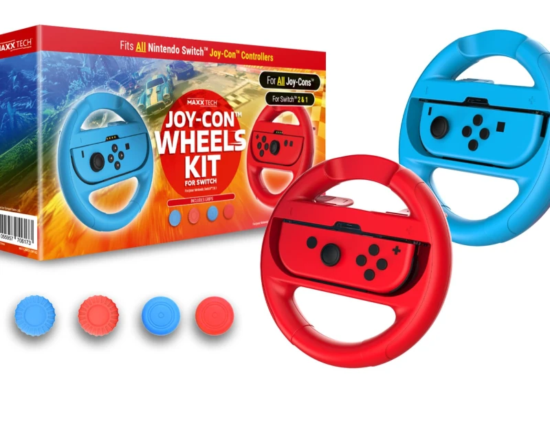 Image of Maxx Tech Joy-Con Wheels and Grips Kit for Nintendo Switch 2&1 Mario Kart World Mario Kart 8 Deluxe Nintendo Switch 2 & 1 compatible