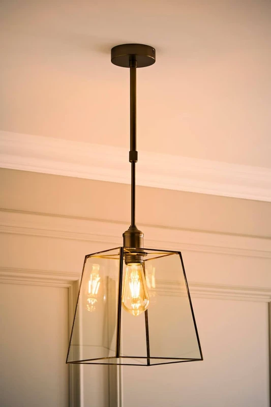 Image of ValueLights Susie Glass Lantern Lamp Shade Adjustable Pendant Ceiling Light & Bulb in Bronze Bronze Unisex