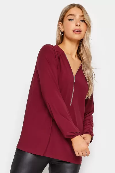 Image of M&Co Purple Zip Front Bellow Sleeve Top, Purple, Size 22-24, Women