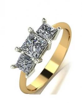 Image of Moissanite 9ct Gold 1 Carat Eq Moissanite Square Trilogy Ring, White Gold, Size K, Women