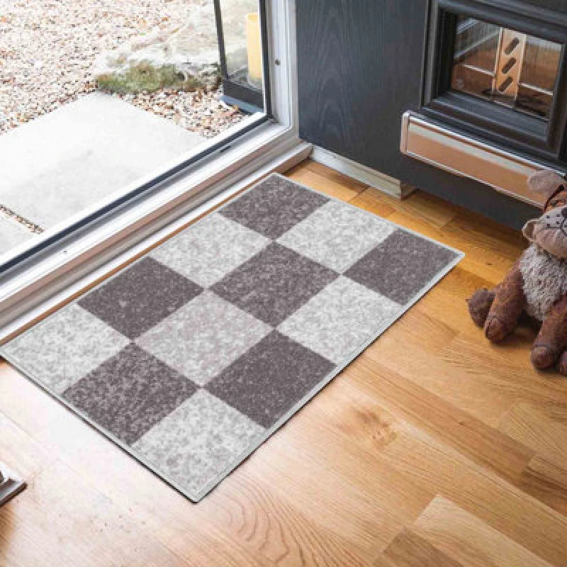 Image of Machine Washable Square Design Anti Slip Doormats Grey 40X60 Cm