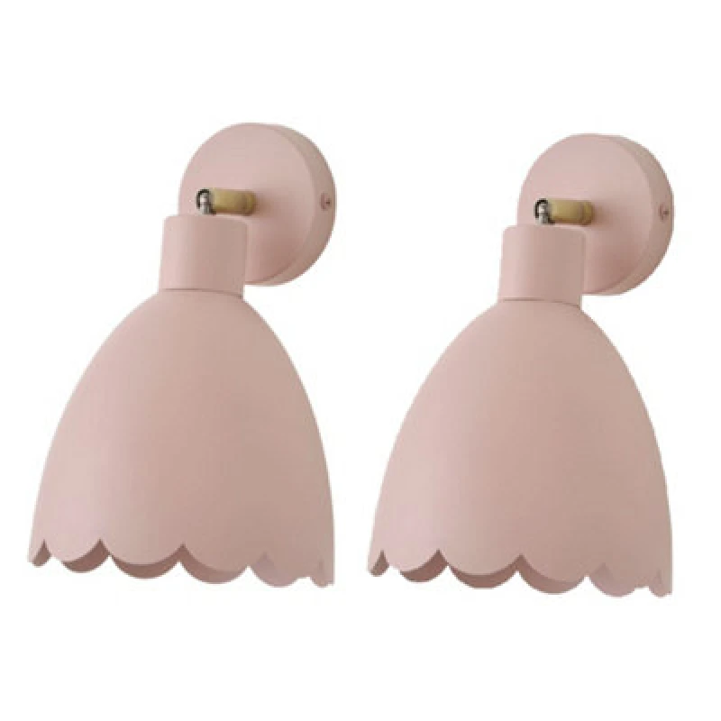Image of Valuelights Millie Pair Of Rose Pink Scallop Adjustable Wall Lights And Bulbs