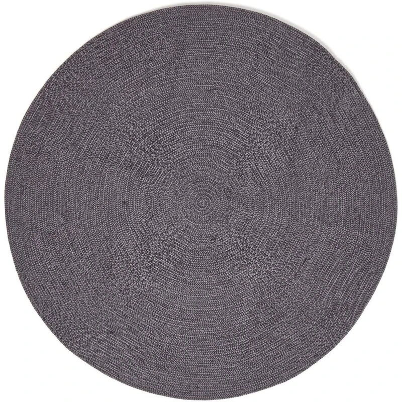 Image of HOMESCAPES Grey and Black Melange Braided Rug, 200cm Round - Homescapes RU1382