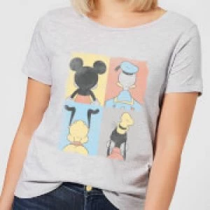 Image of Disney Mickey Mouse Donald Duck Mickey Mouse Pluto Goofy Tiles Womens T-Shirt - Grey - 3XL