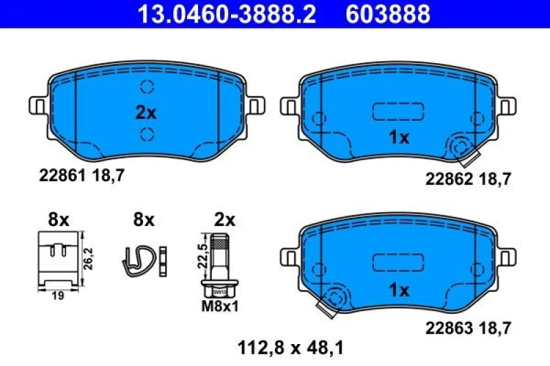 Image of Brake pad set ATE 13.0460-3888.2