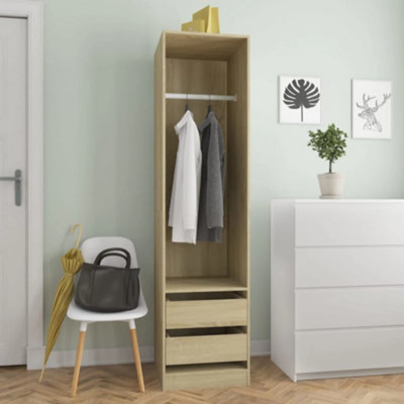 Image of Vidaxl Wardrobe With Drawers Sonoma Oak 50X50X200 Cm Engineered Wood